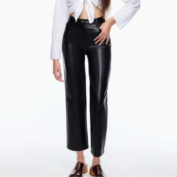 Aritzia Wilfred The Melina Vegan Leather High Waist Crop Pants | Black | Size 4 - Picture 1 of 7